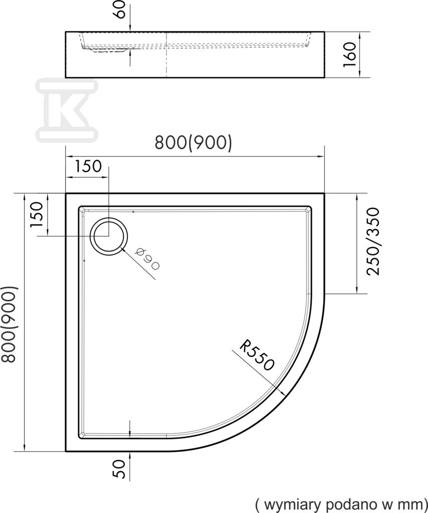 Acrylic shower tray "Medium" integrated - 3.4733